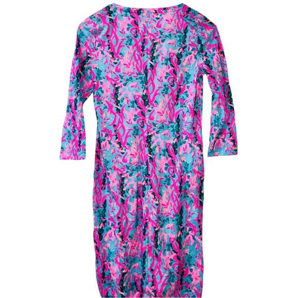 Lilly Pulitzer Tessa 3/4 Sleeve V-Neck Seaweed Samba T-Shirt Dress Blue Pink XS - Picture 7 of 11